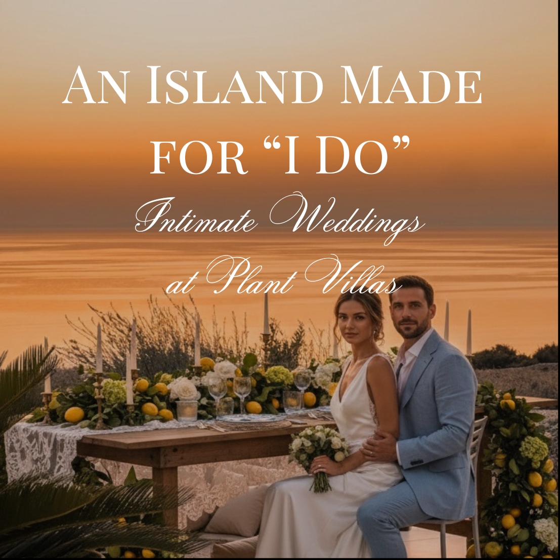 Intimate wedding at Plant Villas on Pag Island, Croatia – sunset ceremony surrounded by olive trees and sea views